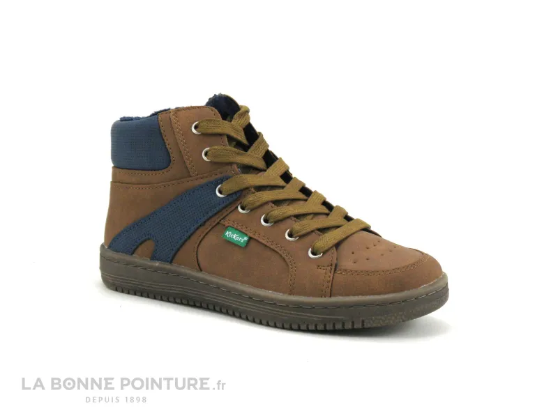 Achat chaussures Kickers Enfant Botte et Bottillon, vente Kickers LOWELL Camel Bleu - 739354 - Chaussure montante GARCON