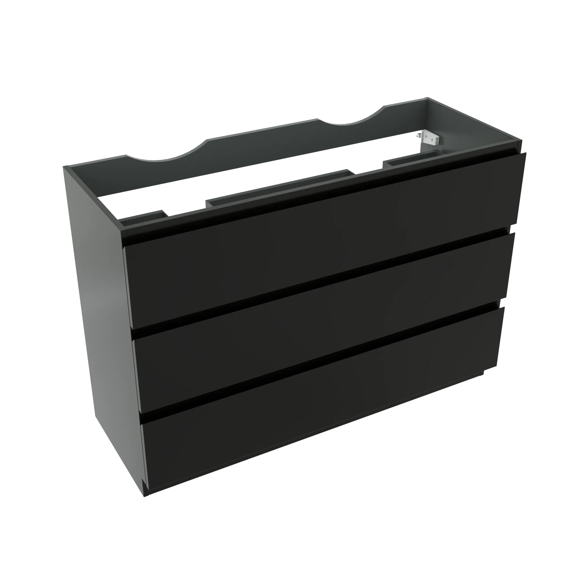 Linie Lado meuble sous-vasque a poser 120 x 46 cm noir mat 3 tiroirs 2 découpés de siphon